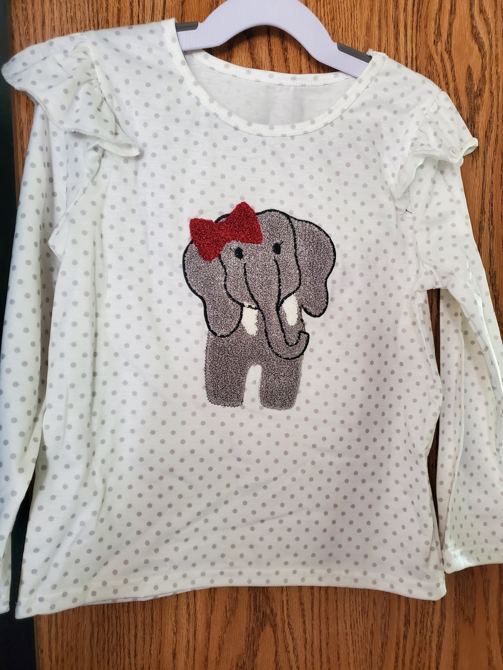 Girls Alabama White Polka Dot Long-Sleeve Top with Elephant Applique